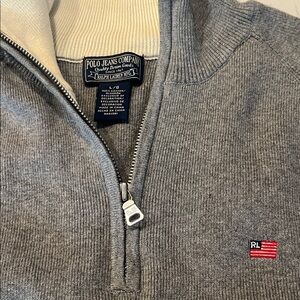 Polo by Ralph Lauren Gray Half-Zip Sweater with Flag Embroidery